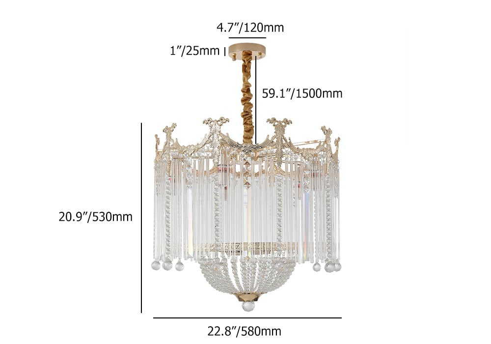 HMR - Glam 7-Light Crystal Tiered Beaded Chandelier Pendant Light in Gold for Living Room