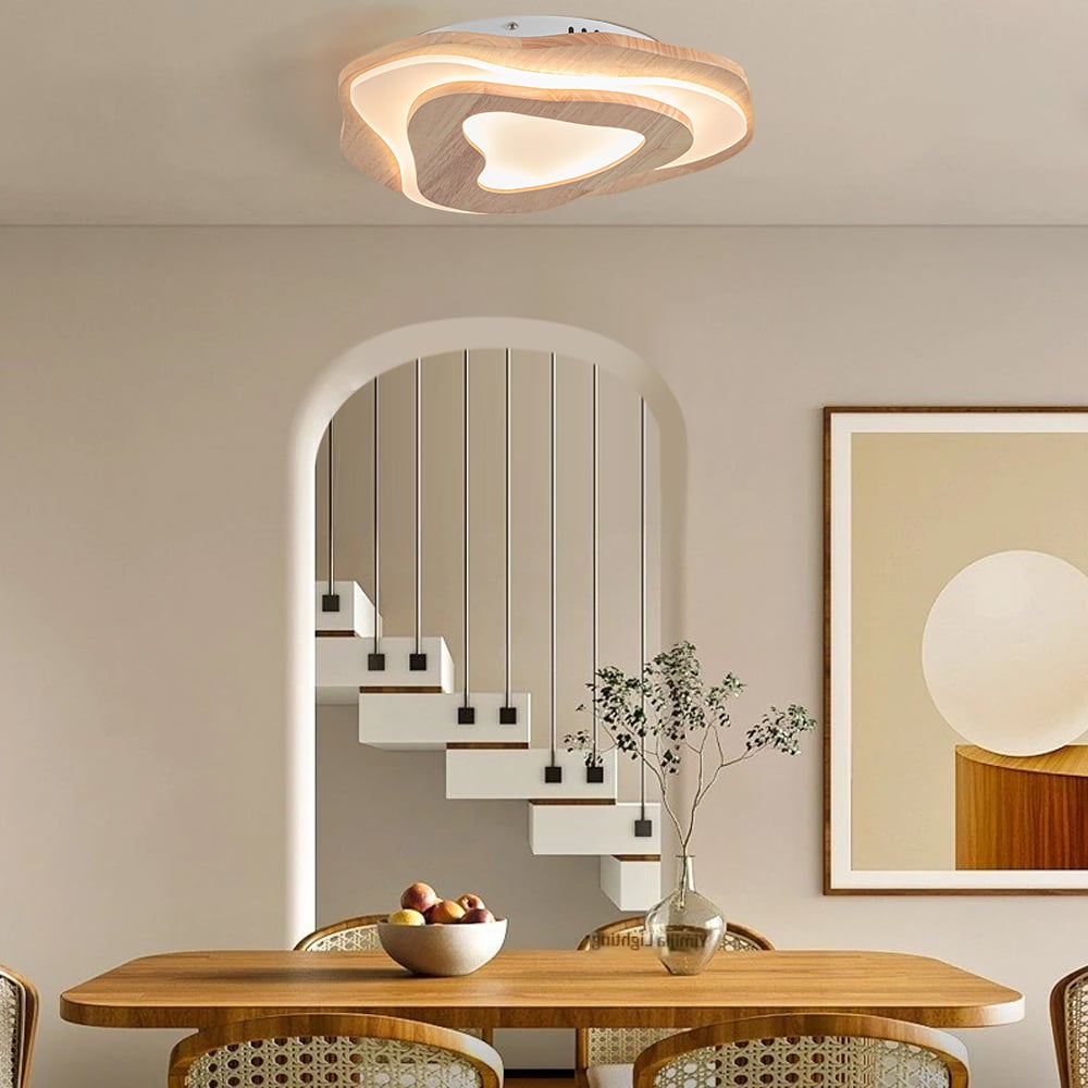 HMR - Nordic Oak Wood Flush Mount LED Irregular Shape Ceiling Light