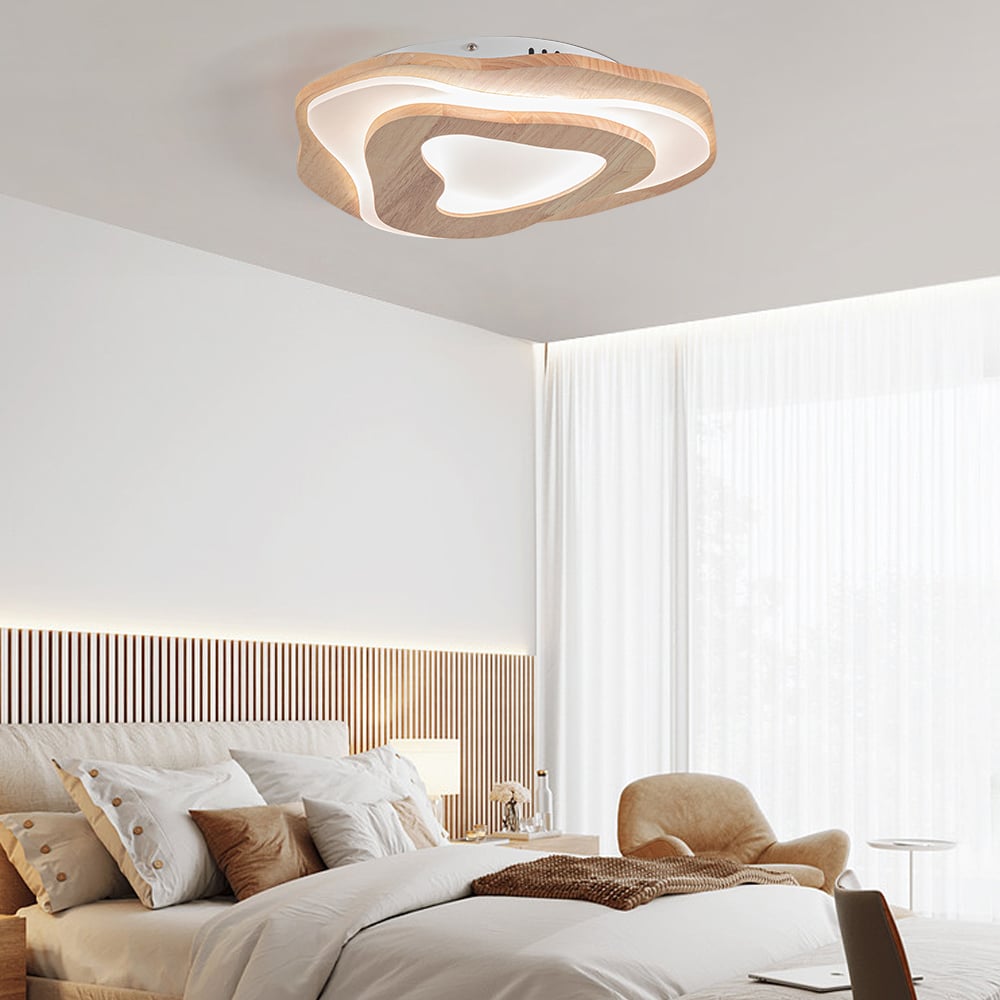 HMR - Nordic Oak Wood Flush Mount LED Irregular Shape Ceiling Light