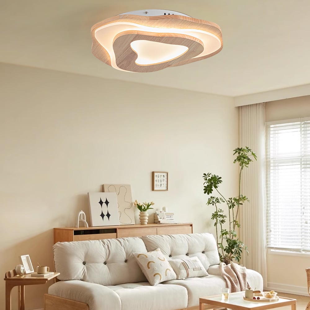 HMR - Nordic Oak Wood Flush Mount LED Irregular Shape Ceiling Light