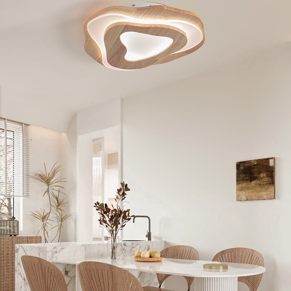 HMR - Nordic Oak Wood Flush Mount LED Irregular Shape Ceiling Light