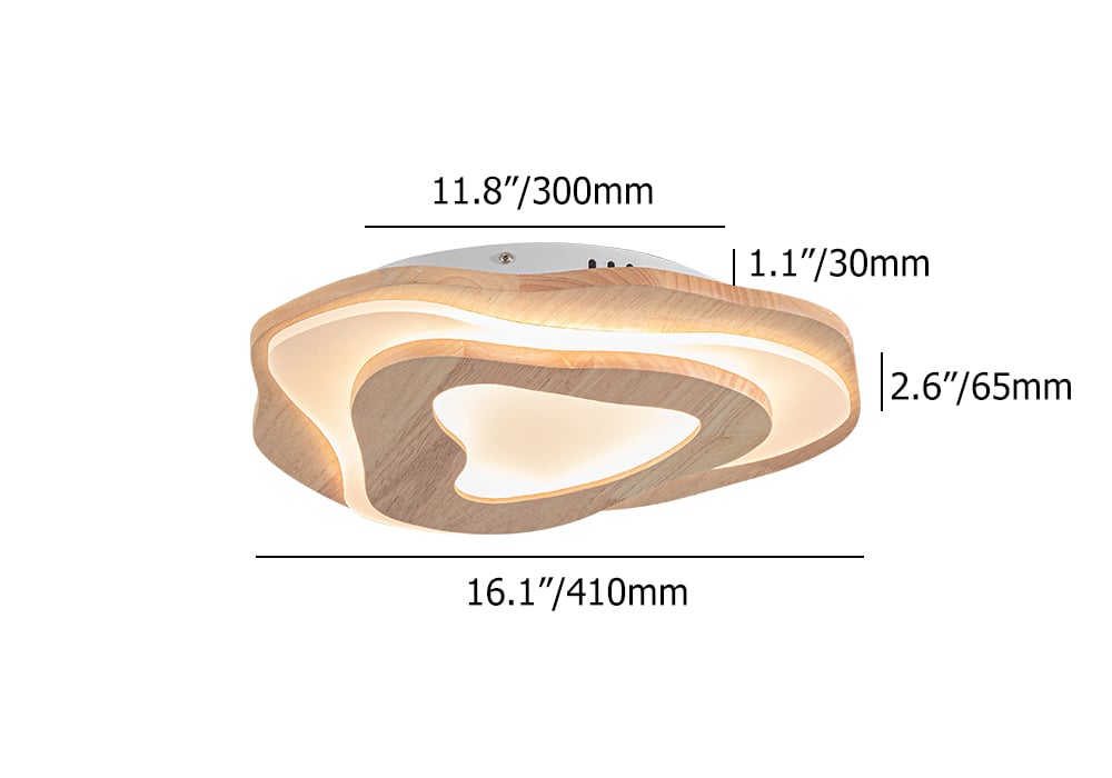 HMR - Nordic Oak Wood Flush Mount LED Irregular Shape Ceiling Light