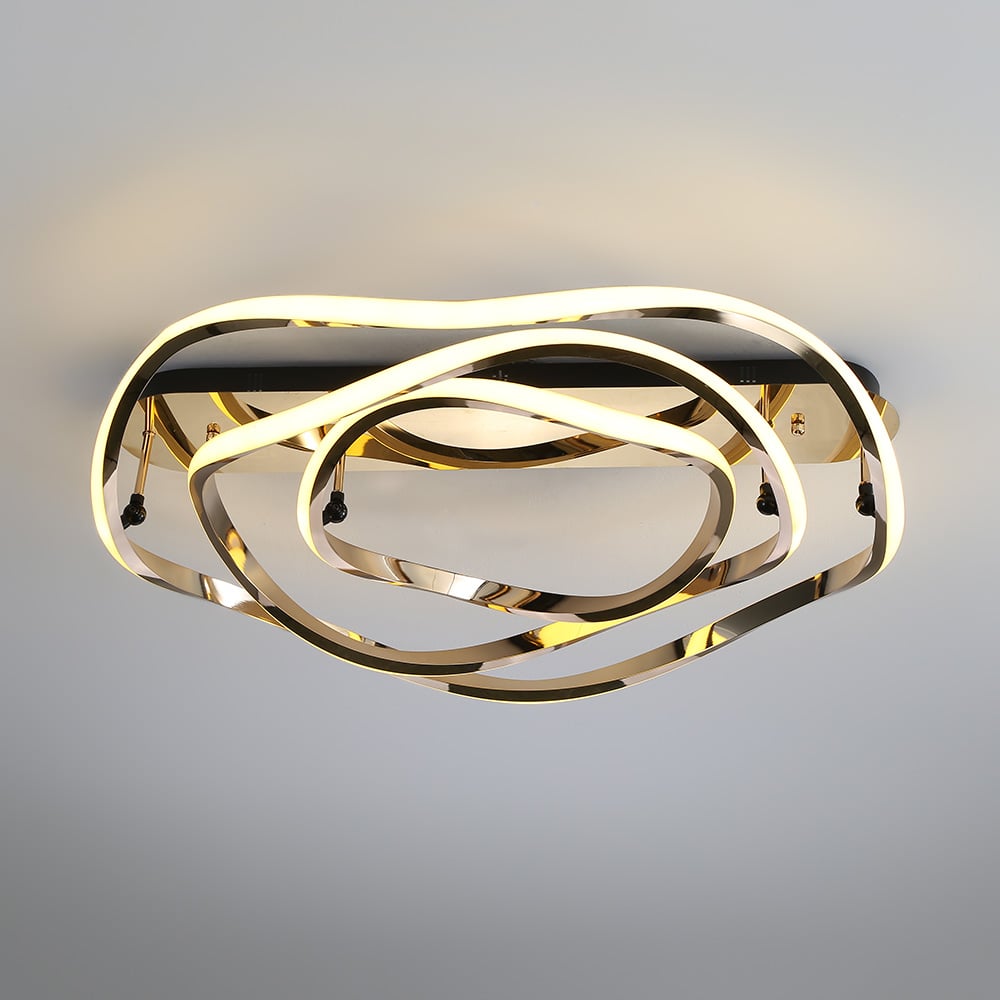 HMR - Modern Gold LED Geometric Semi Flush Mount Light Wavy Design Metal