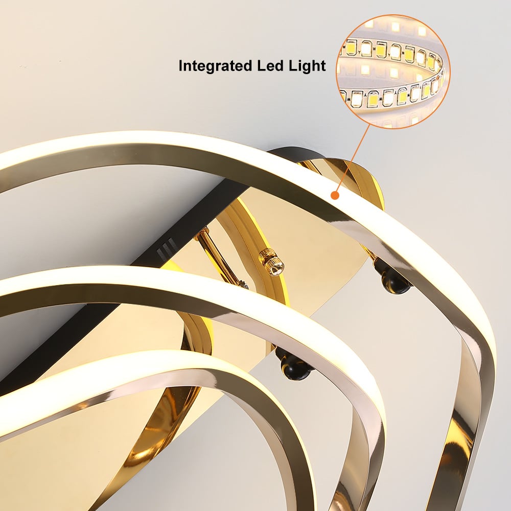HMR - Modern Gold LED Geometric Semi Flush Mount Light Wavy Design Metal