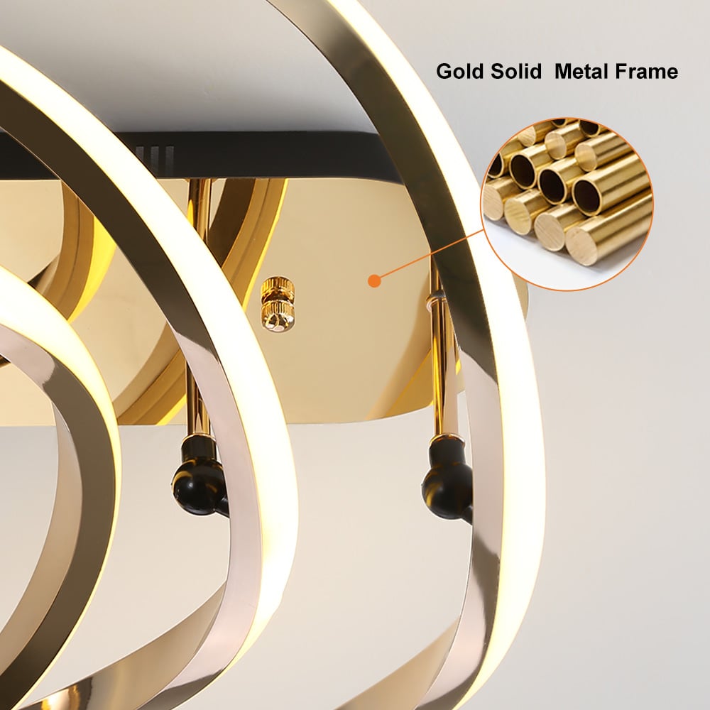 HMR - Modern Gold LED Geometric Semi Flush Mount Light Wavy Design Metal