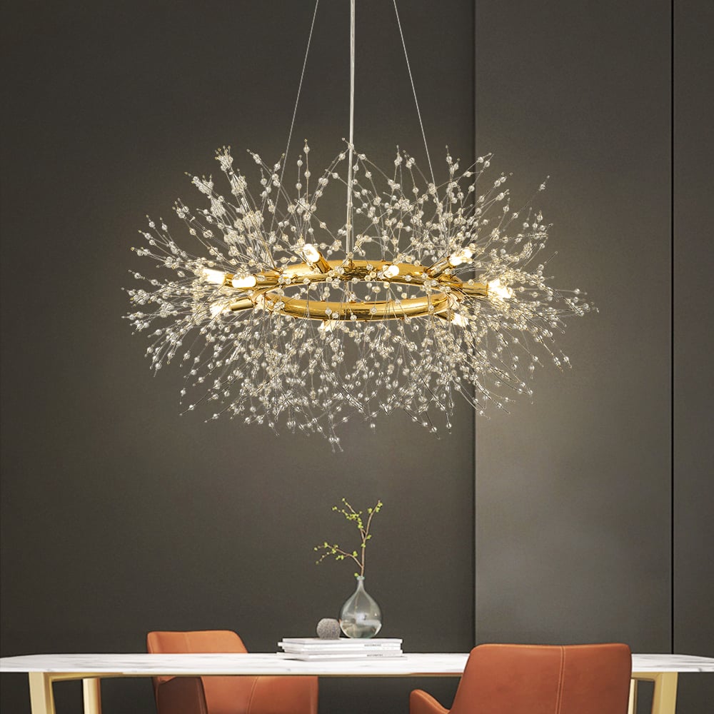 HMR - Mid Century Modern 12-Light Crystal Firework Sputnik Chandelier Pendant Ceiling Light