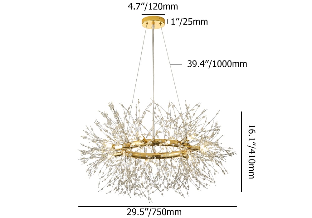 HMR - Mid Century Modern 12-Light Crystal Firework Sputnik Chandelier Pendant Ceiling Light