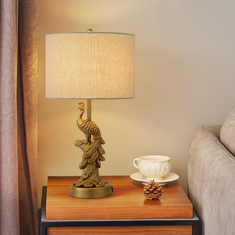 HMR - Mid Century Modern Golden Resin Peacock Table Lamp