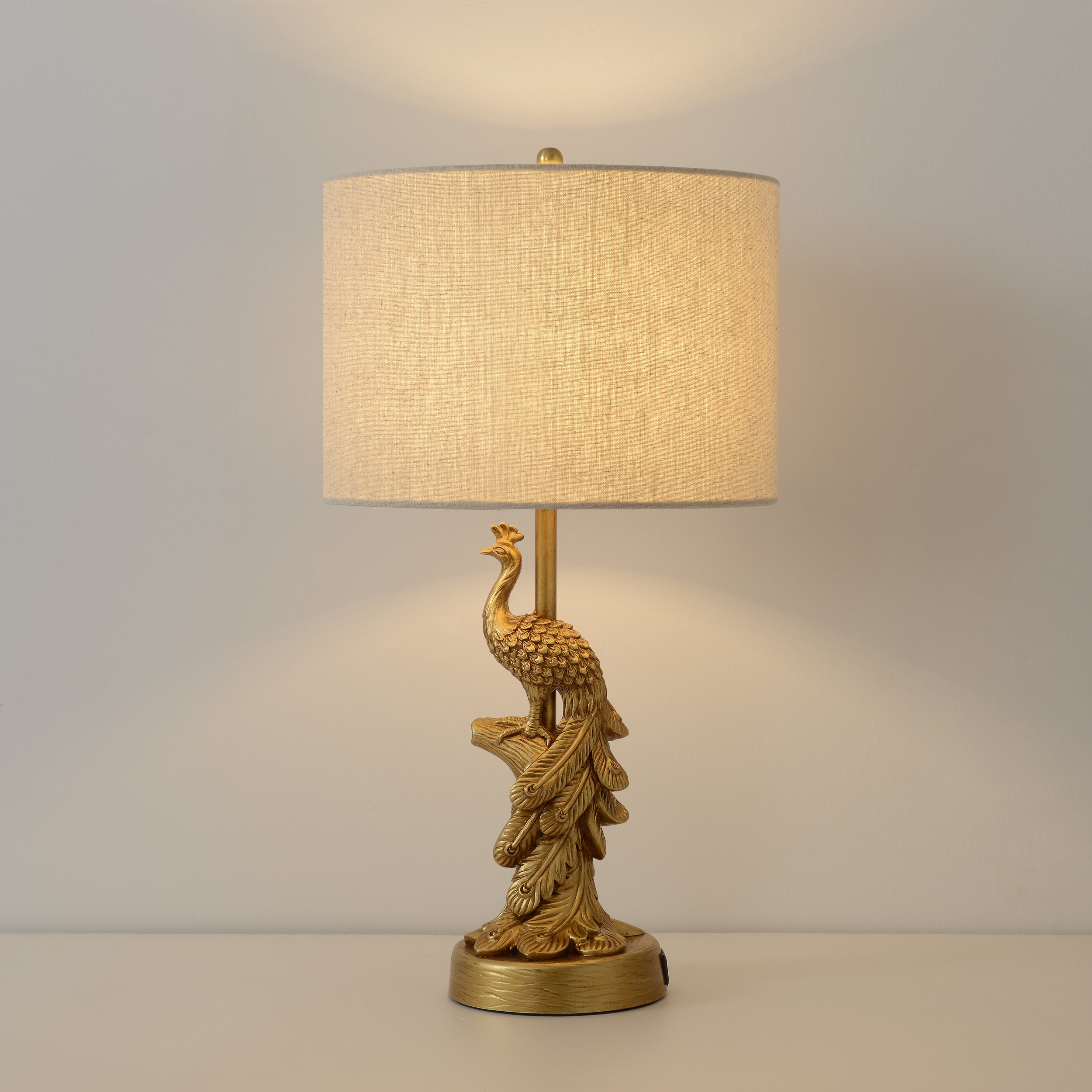 HMR - Mid Century Modern Golden Resin Peacock Table Lamp