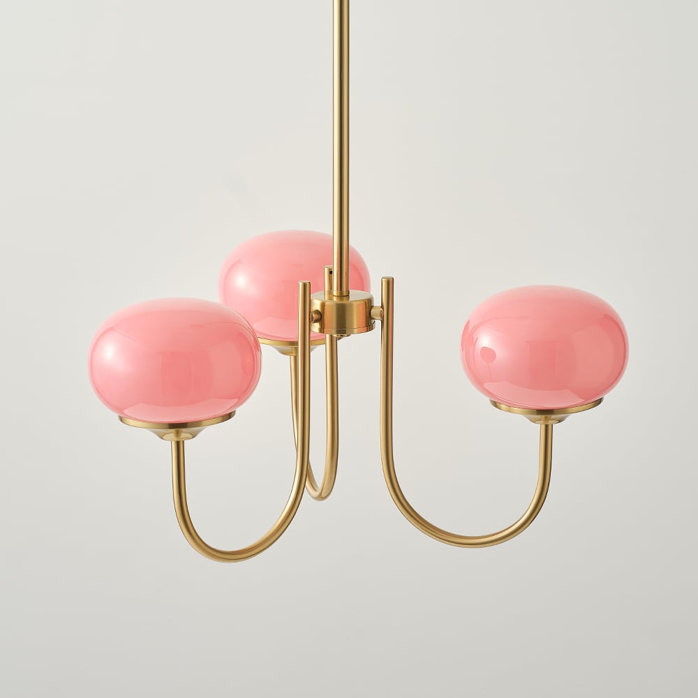 HMR - 3-Light Modern Gold Chandelier Pendant Light with Pink Glass Globe Lamp Shade Decor
