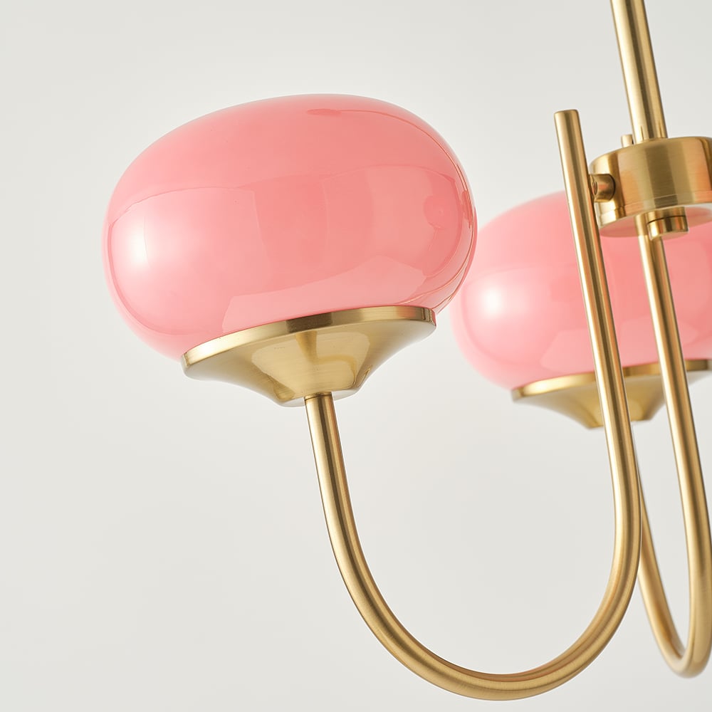 HMR - 3-Light Modern Gold Chandelier Pendant Light with Pink Glass Globe Lamp Shade Decor