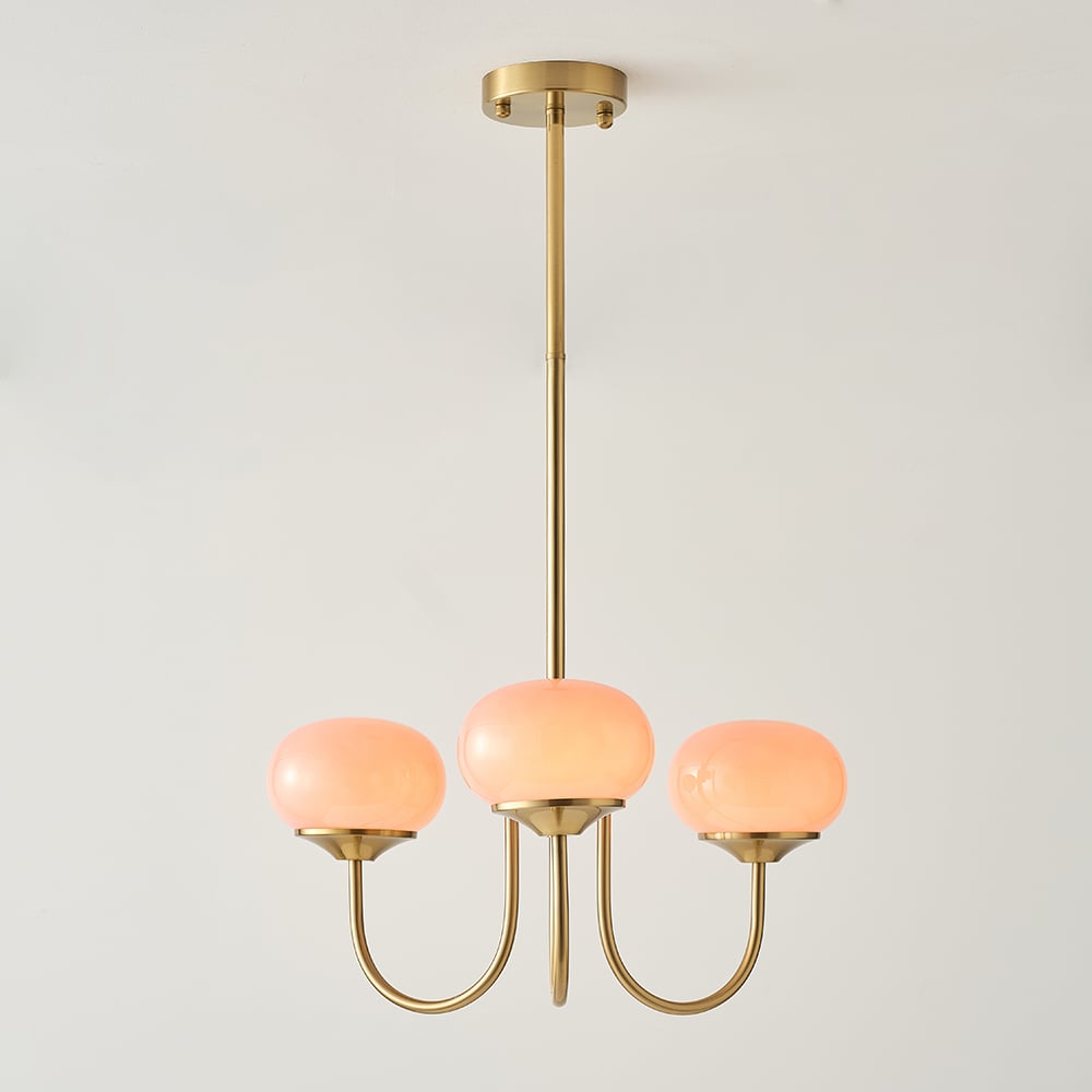 HMR - 3-Light Modern Gold Chandelier Pendant Light with Pink Glass Globe Lamp Shade Decor