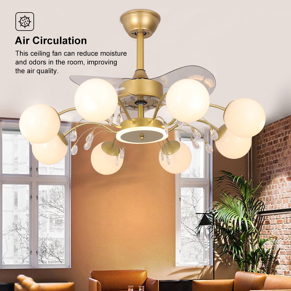 HMR - 9-Light Gold Chandelier Bladeless Ceiling Fans with Light in Glass Shade Remote Control