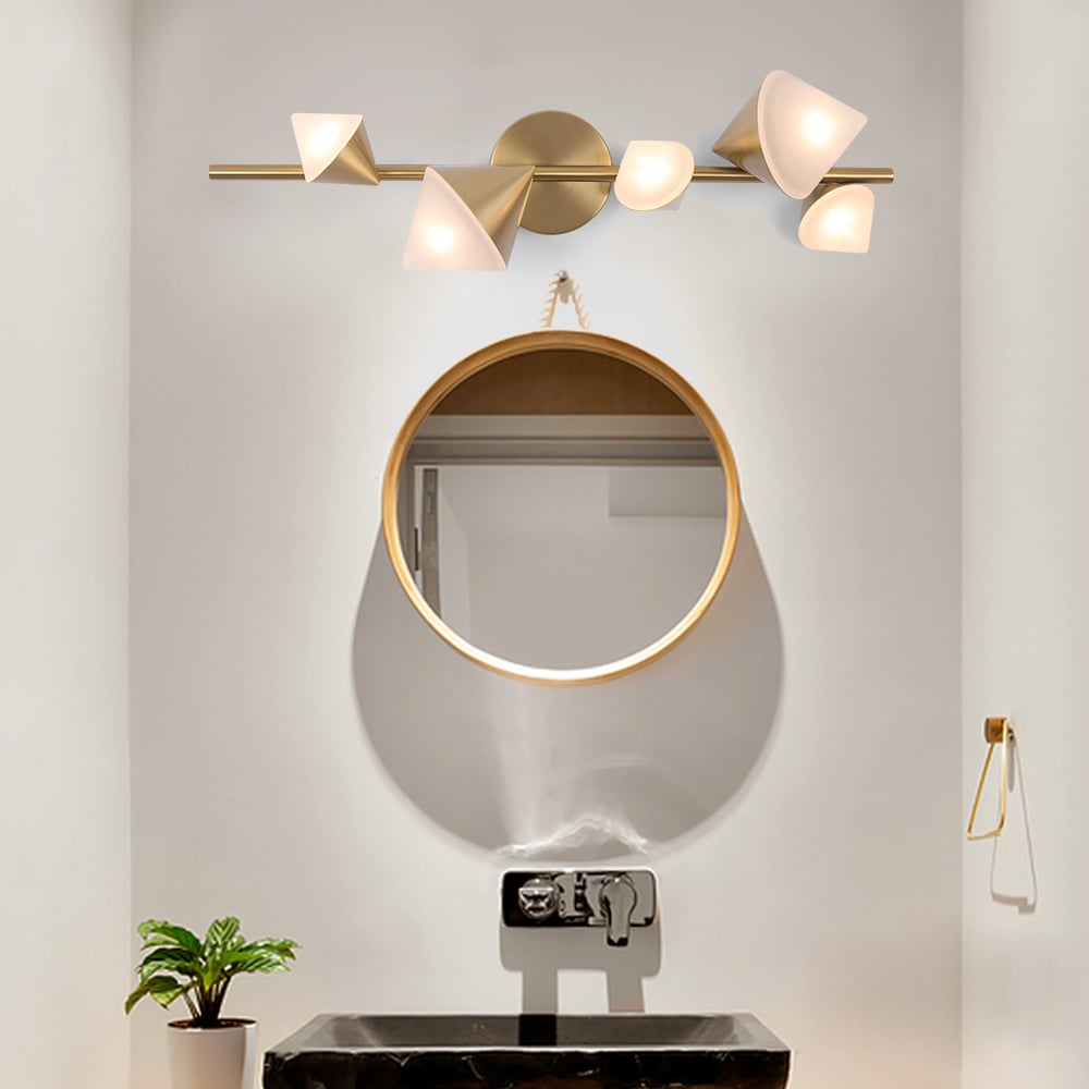 HMR - 5-Light Modern Gold Bathroom Vanity LED Wall Light Fixtures with White Shade