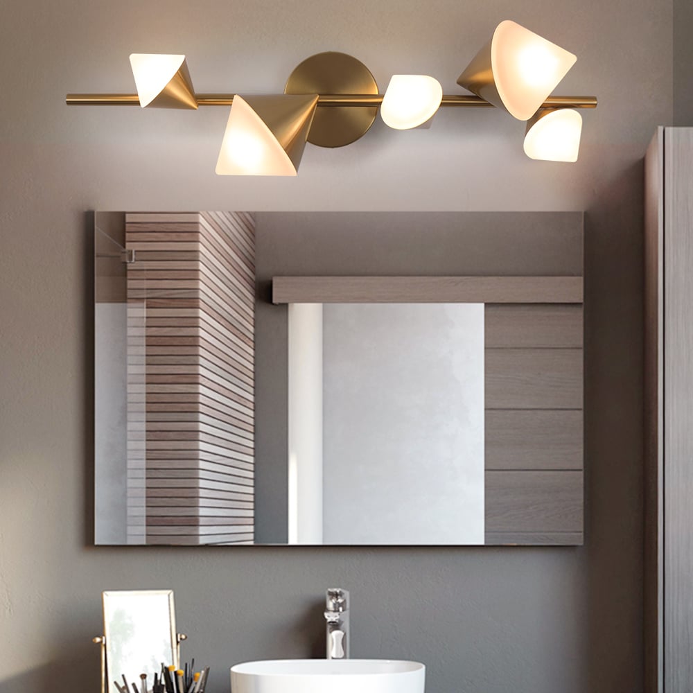 HMR - 5-Light Modern Gold Bathroom Vanity LED Wall Light Fixtures with White Shade