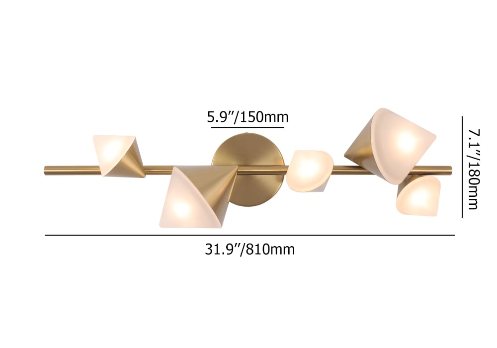 HMR - 5-Light Modern Gold Bathroom Vanity LED Wall Light Fixtures with White Shade