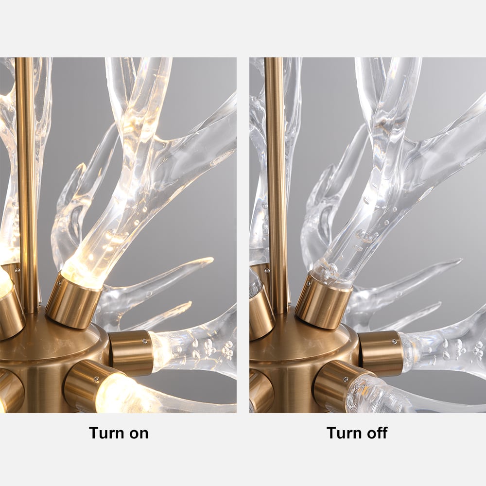 HMR - 9-Light Resin Deer Horn Antler Ceiling Chandelier Lighting in Gold