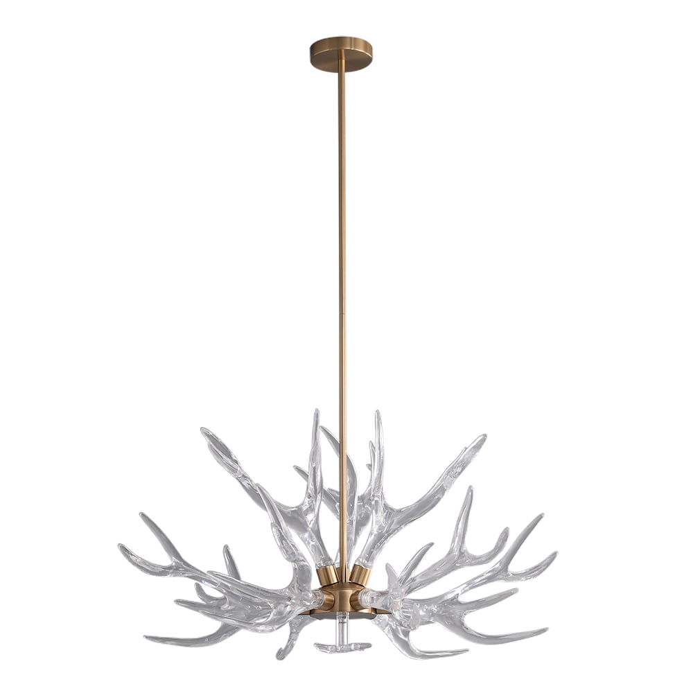 HMR - 9-Light Resin Deer Horn Antler Ceiling Chandelier Lighting in Gold