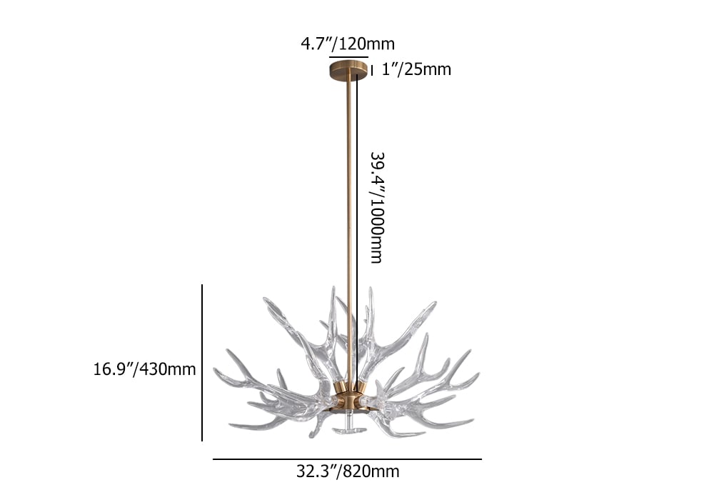 HMR - 9-Light Resin Deer Horn Antler Ceiling Chandelier Lighting in Gold