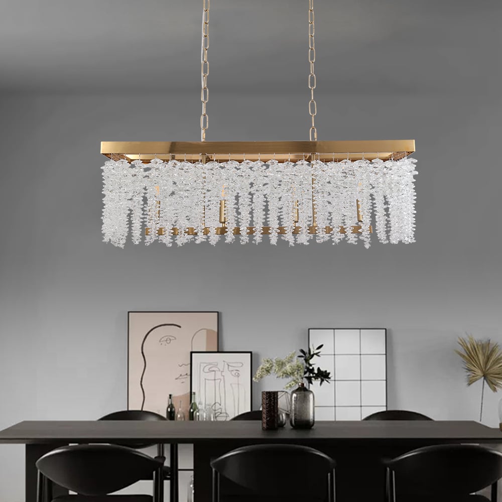 HMR - 4-Light Modern Rectangle Crystal Chandelier Gold Pendant Light Kitchen Dining Room