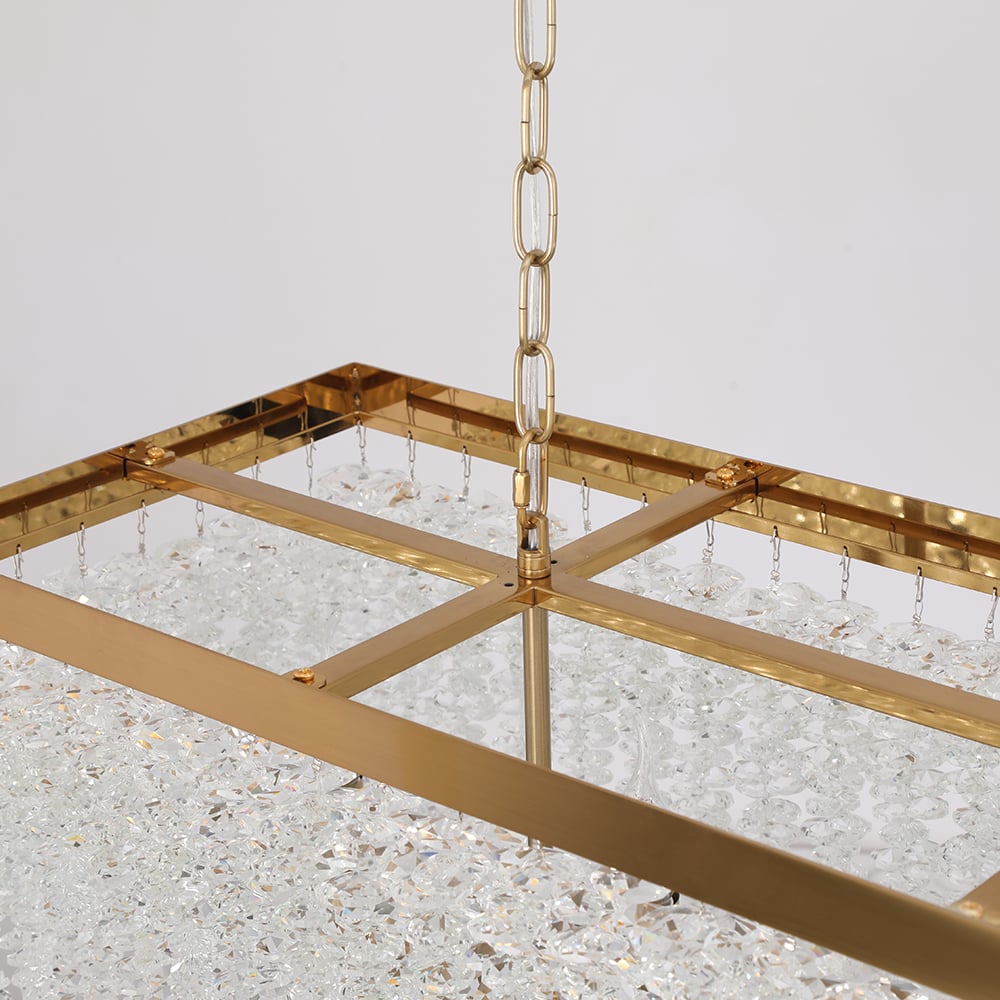 HMR - 4-Light Modern Rectangle Crystal Chandelier Gold Pendant Light Kitchen Dining Room
