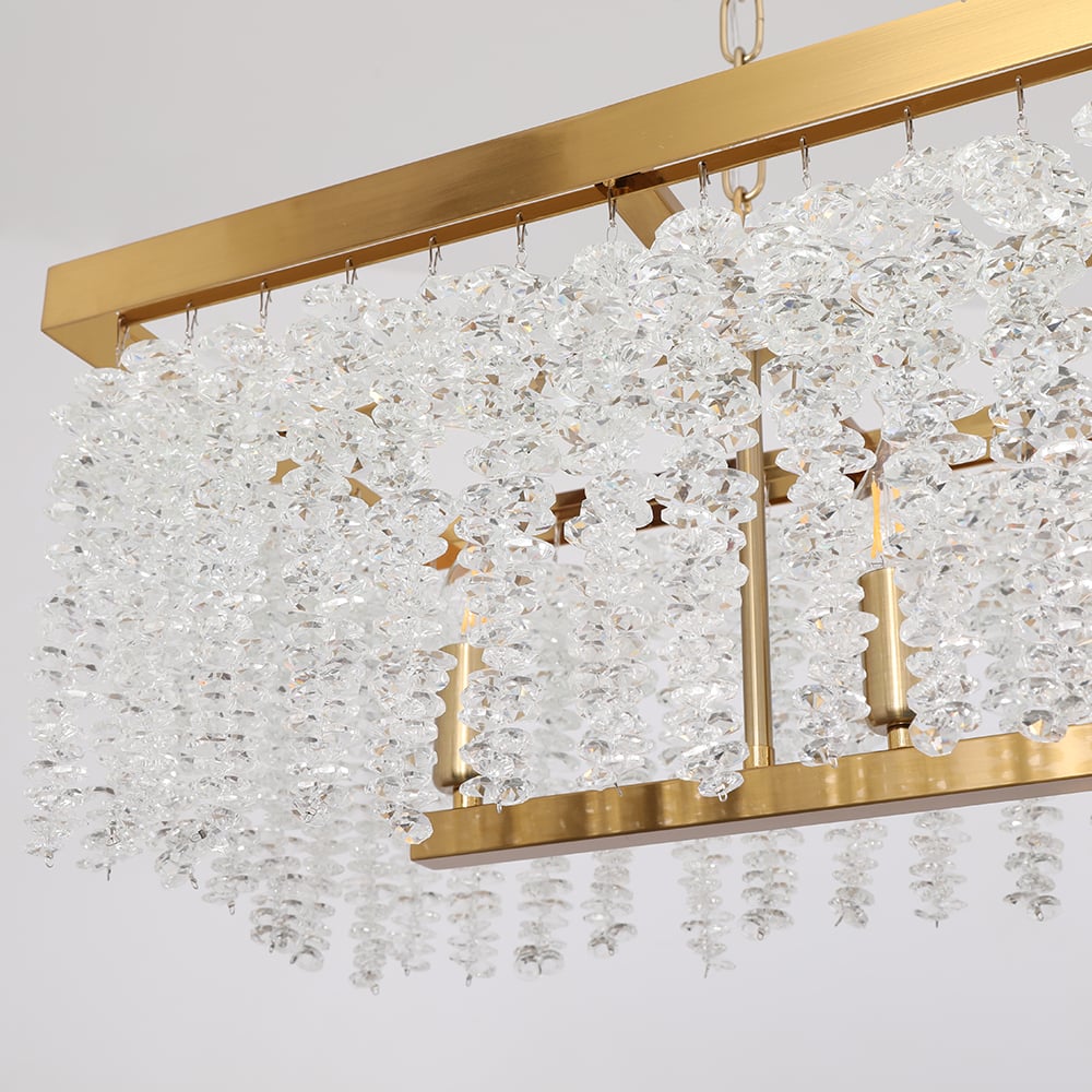 HMR - 4-Light Modern Rectangle Crystal Chandelier Gold Pendant Light Kitchen Dining Room