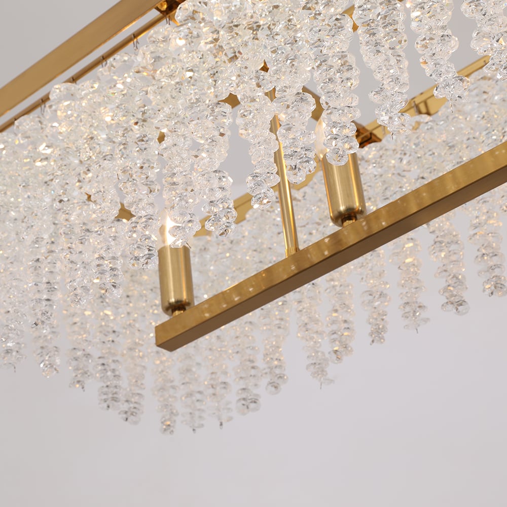 HMR - 4-Light Modern Rectangle Crystal Chandelier Gold Pendant Light Kitchen Dining Room