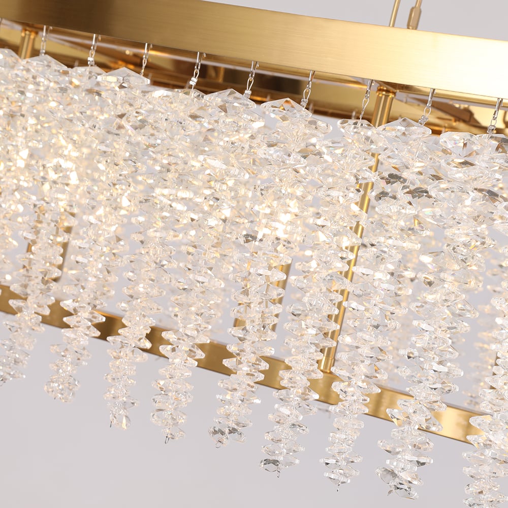 HMR - 4-Light Modern Rectangle Crystal Chandelier Gold Pendant Light Kitchen Dining Room