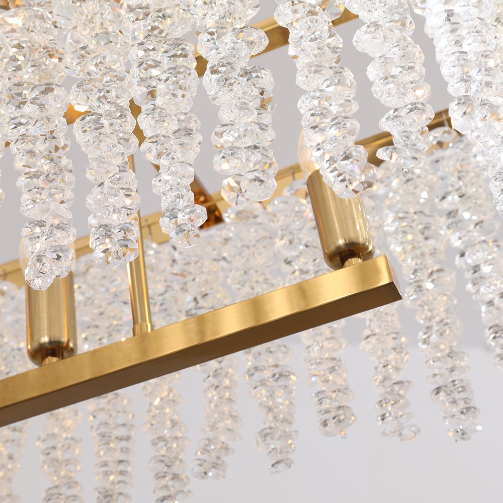 HMR - 4-Light Modern Rectangle Crystal Chandelier Gold Pendant Light Kitchen Dining Room