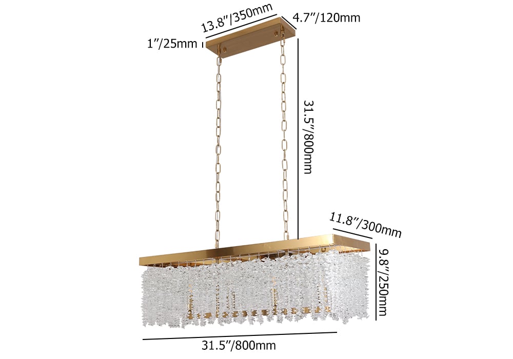 HMR - 4-Light Modern Rectangle Crystal Chandelier Gold Pendant Light Kitchen Dining Room