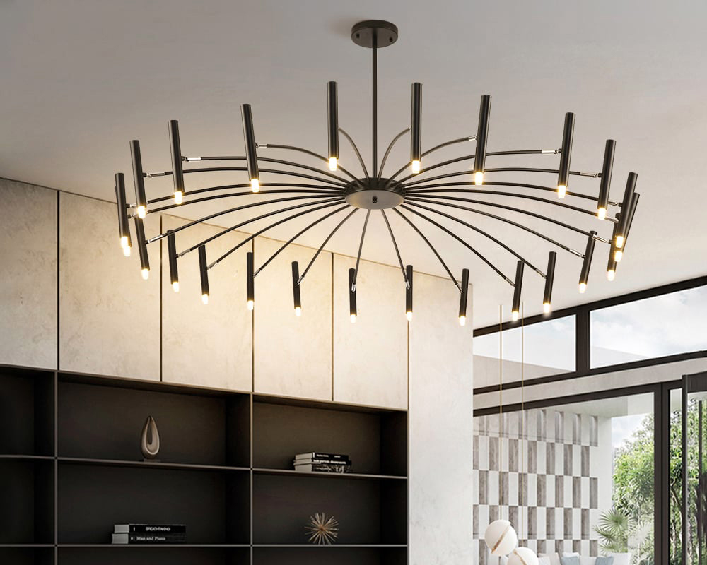 HMR Black Chandelier LED Modern Ceiling Pendant Light Fixture for Living Room - 24-Light