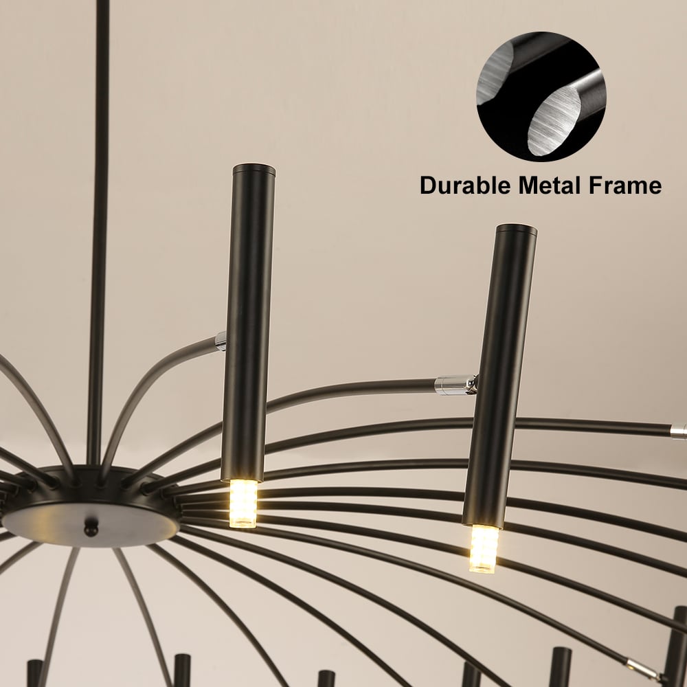 HMR Black Chandelier LED Modern Ceiling Pendant Light Fixture for Living Room - 24-Light