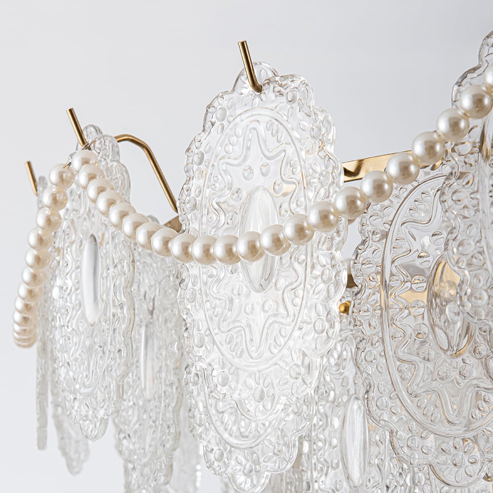 HMR - Art Deco 9-Light Tiered Glass Gold Chandelier Pearl Pendant Ceiling Light for Livingroom