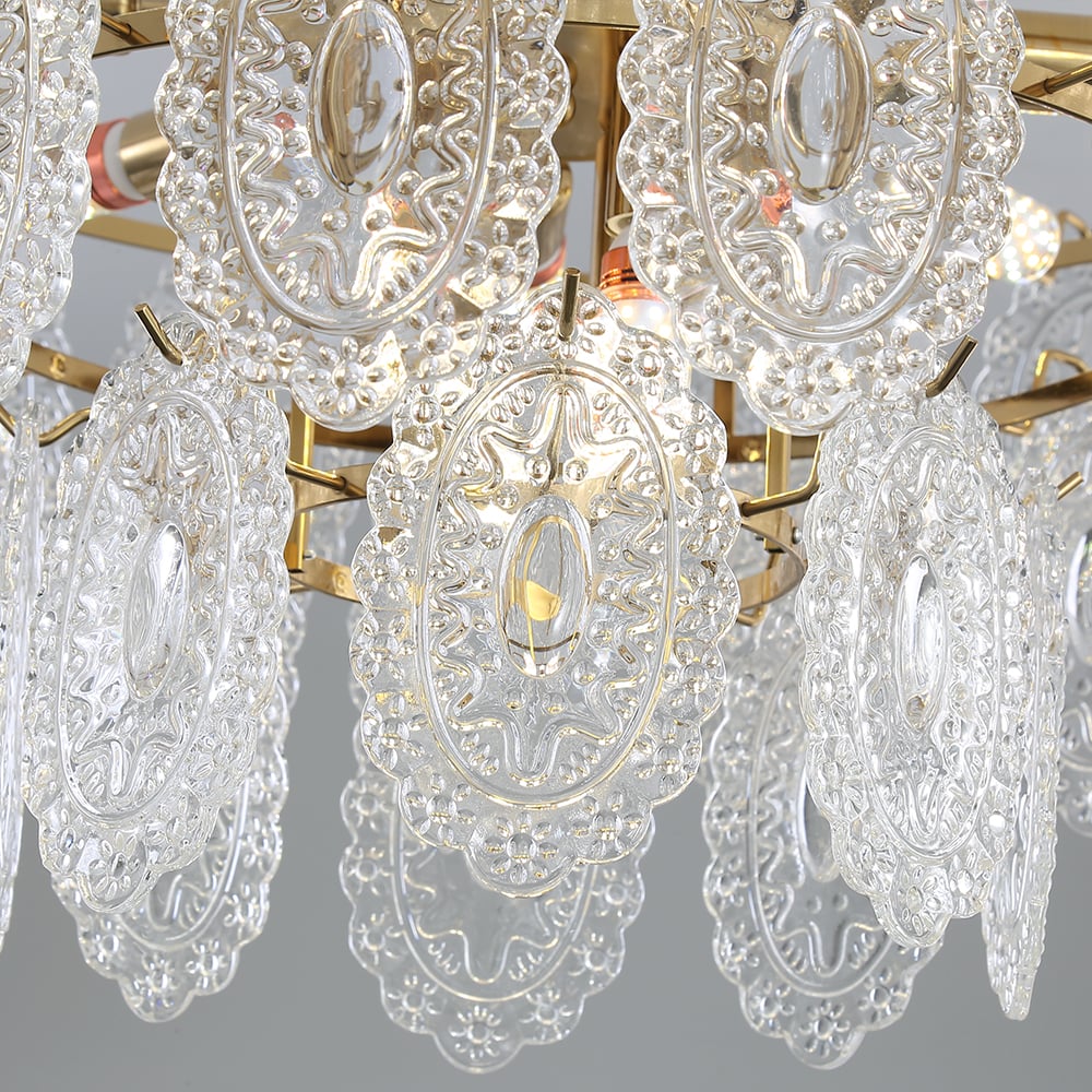 HMR - Art Deco 9-Light Tiered Glass Gold Chandelier Pearl Pendant Ceiling Light for Livingroom