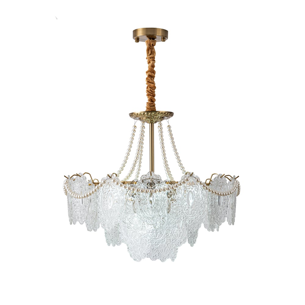 HMR - Art Deco 9-Light Tiered Glass Gold Chandelier Pearl Pendant Ceiling Light for Livingroom