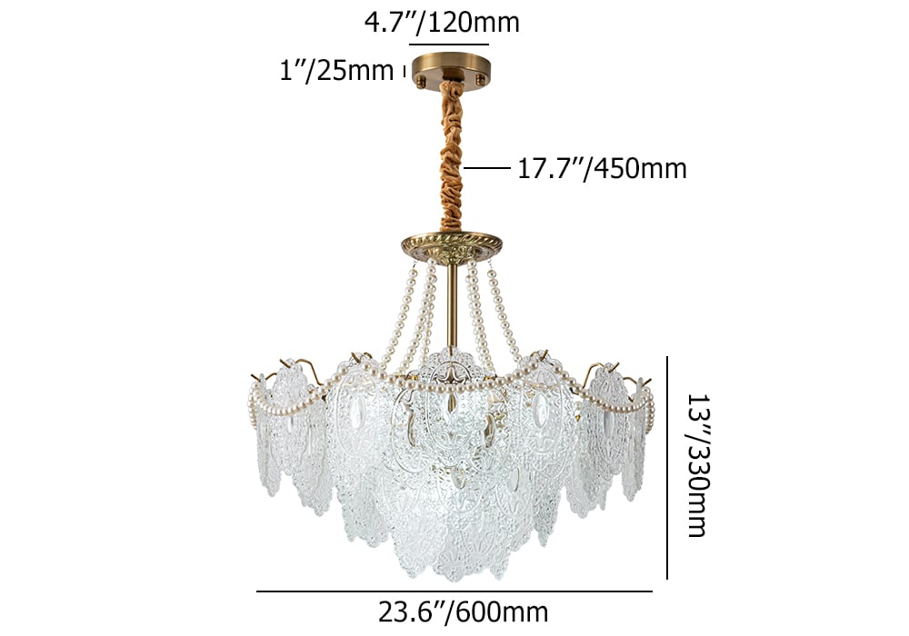 HMR - Art Deco 9-Light Tiered Glass Gold Chandelier Pearl Pendant Ceiling Light for Livingroom