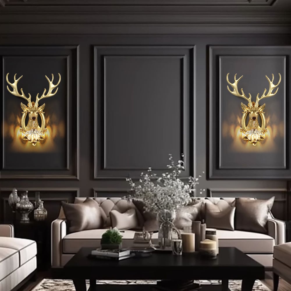 HMR - Europen Retro Gold Deer Resin Wall Sconce 1-Light Indoor Wall Mount Light