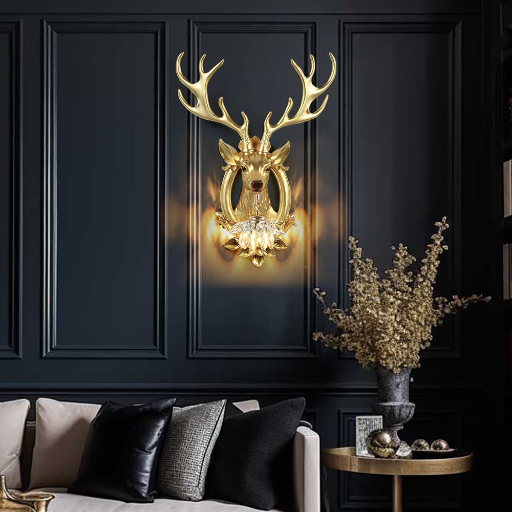 HMR - Europen Retro Gold Deer Resin Wall Sconce 1-Light Indoor Wall Mount Light