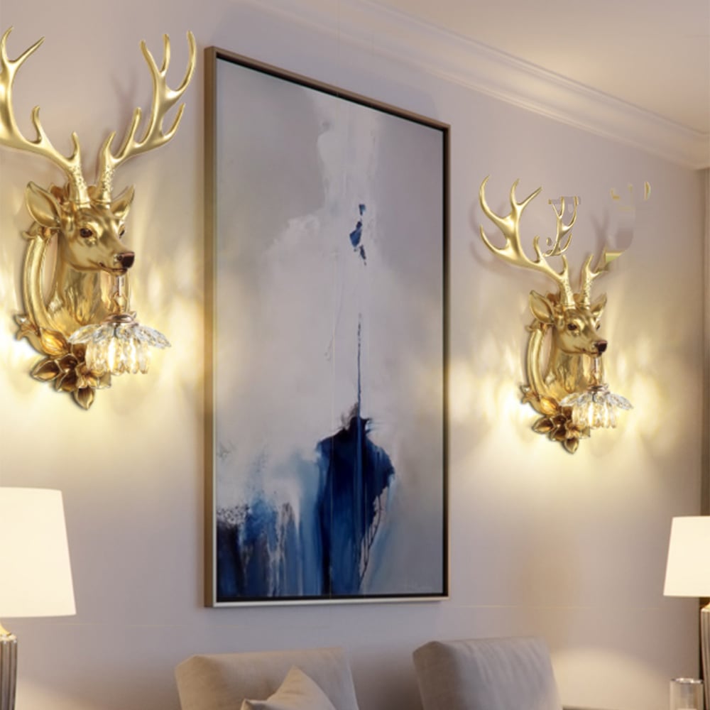 HMR - Europen Retro Gold Deer Resin Wall Sconce 1-Light Indoor Wall Mount Light