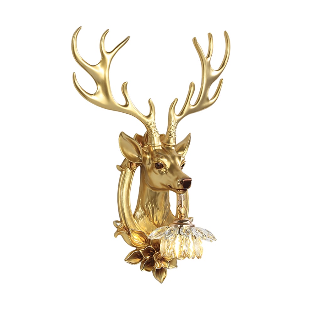 HMR - Europen Retro Gold Deer Resin Wall Sconce 1-Light Indoor Wall Mount Light