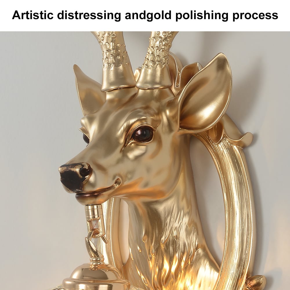 HMR - Europen Retro Gold Deer Resin Wall Sconce 1-Light Indoor Wall Mount Light