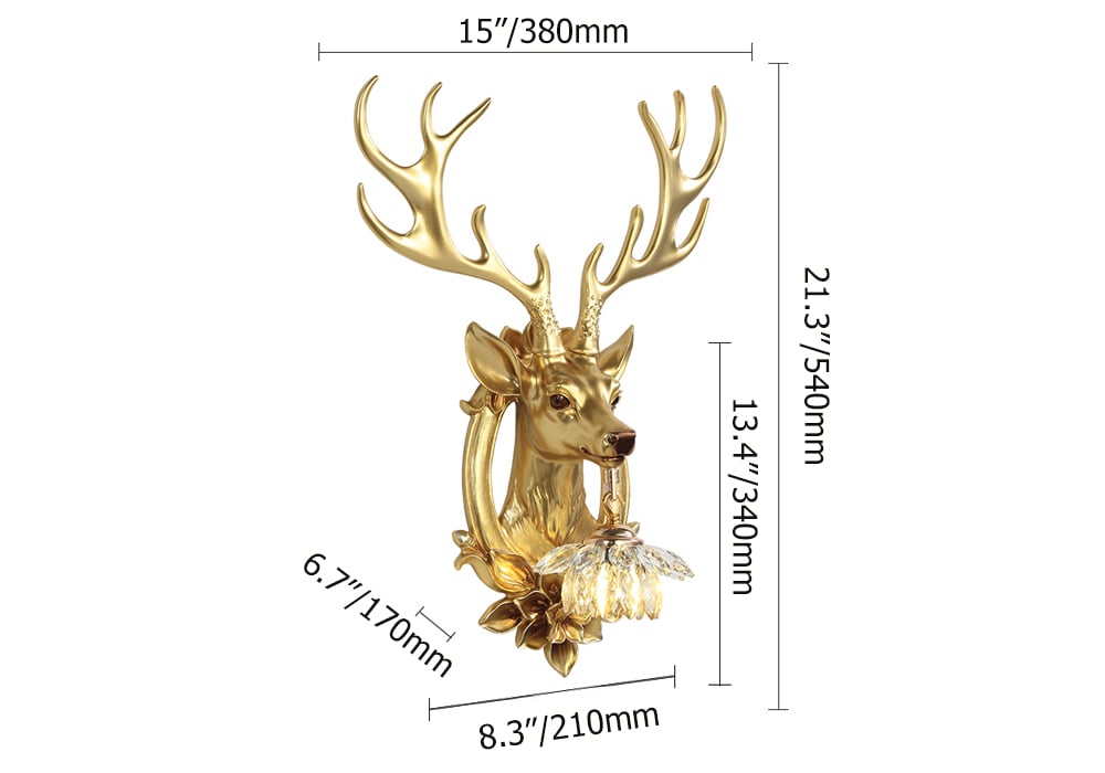 HMR - Europen Retro Gold Deer Resin Wall Sconce 1-Light Indoor Wall Mount Light