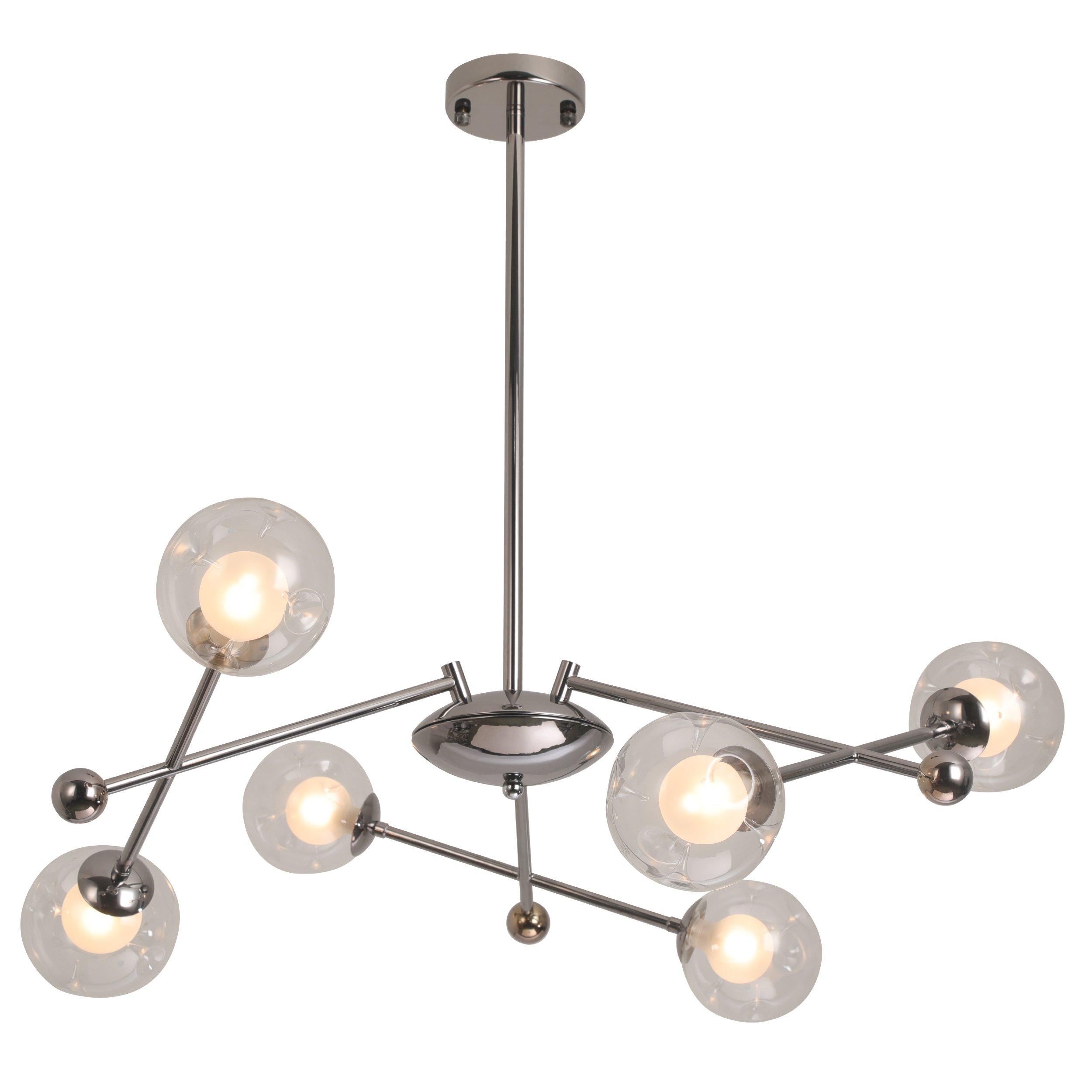HMR - 6-Light Silver Sputnik Warm Light Chandelier Clear Glass Globe Ceiling Light