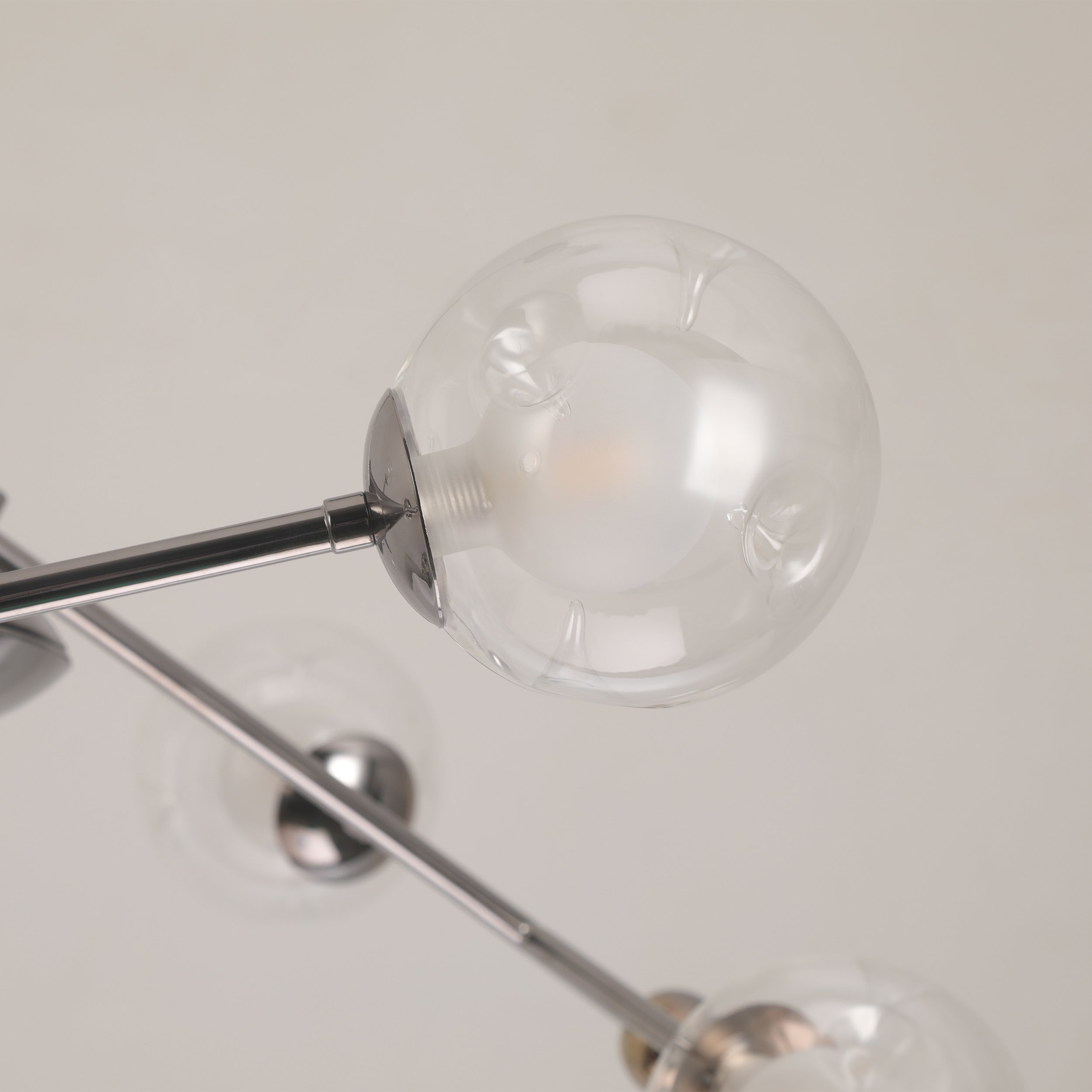 HMR - 6-Light Silver Sputnik Warm Light Chandelier Clear Glass Globe Ceiling Light