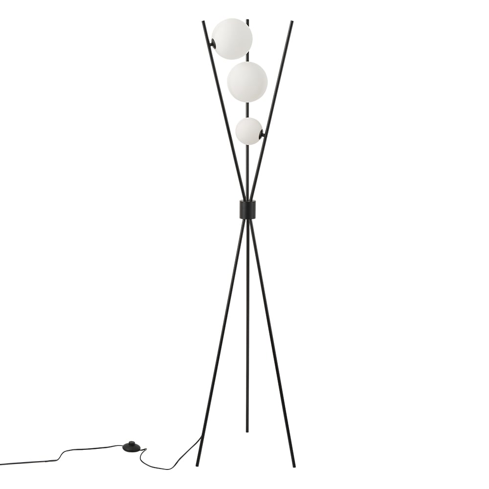 HMR - 3-Light Black Modern Tripod Floor Lamp Bedroom Bedside Standing Light with Glass Shade