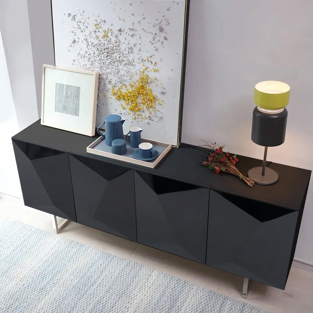 HMR 71" Modern Wood Sideboard and Buffets with 4 Doors Adjustable Shelves - Black