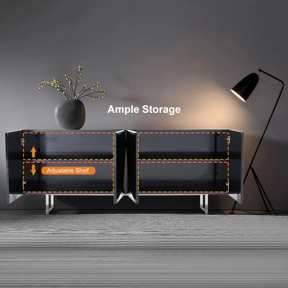 HMR 71" Modern Wood Sideboard and Buffets with 4 Doors Adjustable Shelves - Black