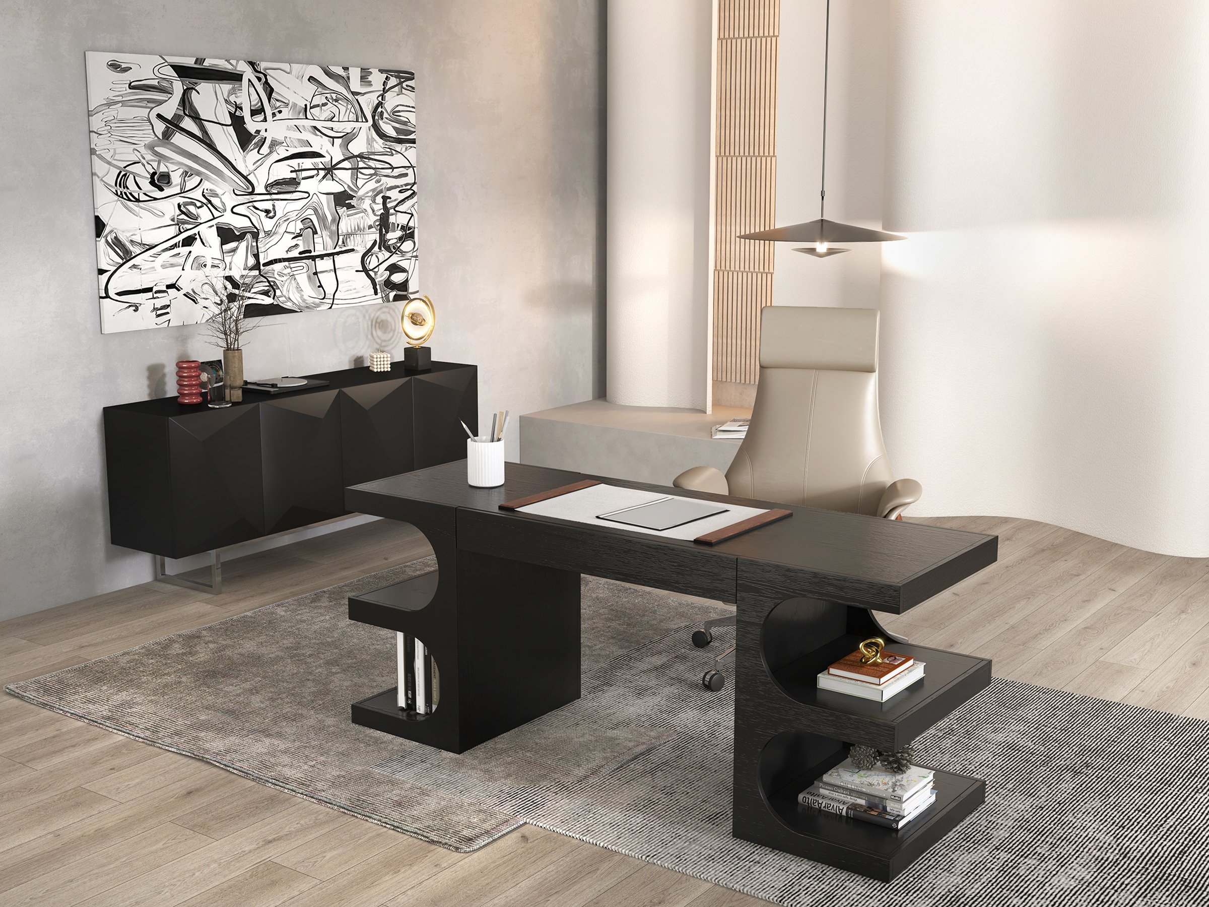 HMR 71" Modern Wood Sideboard and Buffets with 4 Doors Adjustable Shelves - Black