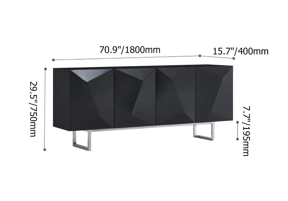HMR 71" Modern Wood Sideboard and Buffets with 4 Doors Adjustable Shelves - Black