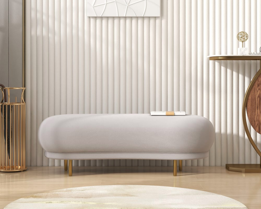 HMR Modern Curved Bench with Velvet Upholstered - Gray